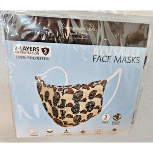 Primeware Mask Skull Roses Design Adult 2 pack 2 layers 100 % Polyester Washable